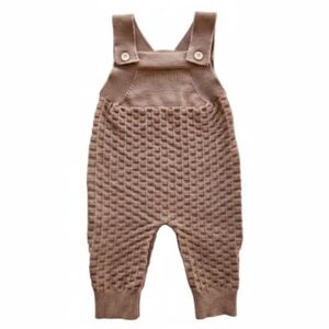 Brown Knit Waffle Overalls Sz 0-3M